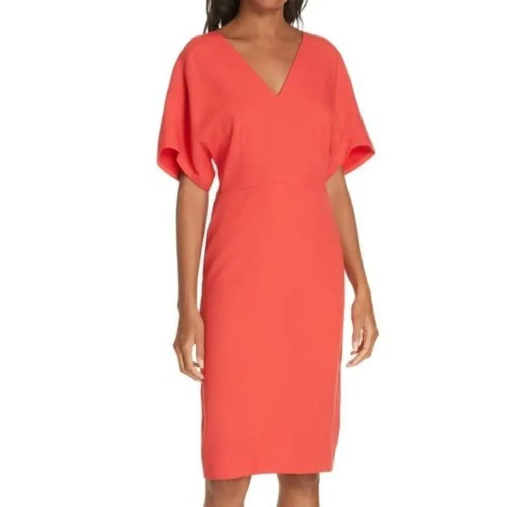 Lewit V-Neck Crepe Dress size 6 in Red - NEW